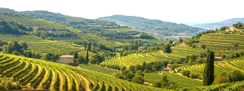 アマローネの産地ヴァルポリチェッラの丘陵に広がるブドウ畑。気候と地形が当たり年を生む背景を物語る風景