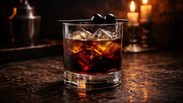 ブラック・ルシアンのカクテル。濃い色合いの一杯と重厚な雰囲気が、強敵や手強い存在を連想させるイメージ画像