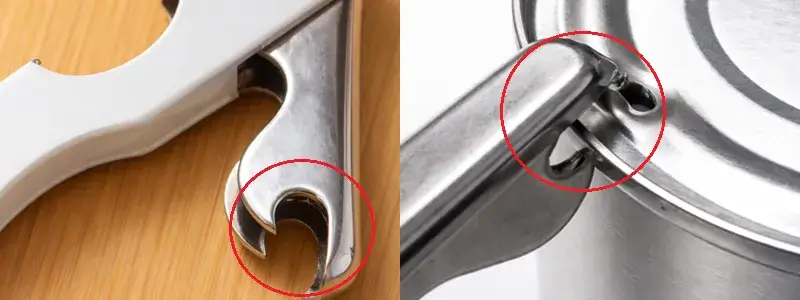 昔の三徳缶切りの穴あけタイプで缶に小さな穴を開ける仕組みの画像