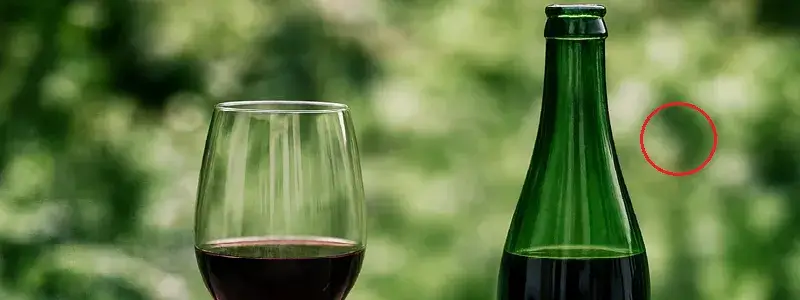飲み残しのボトルワインとグラスに赤い丸印が描かれたサイゼリヤワインの持ち帰りOKイメージ