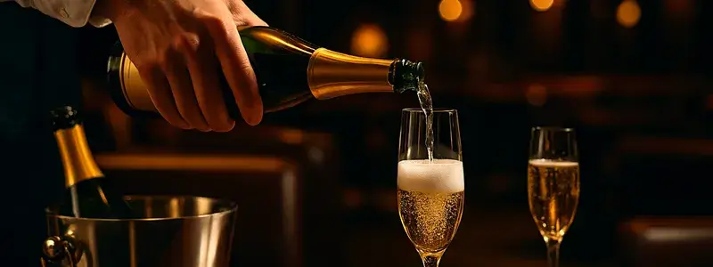 落ち着いた高級ラウンジで、グラスにシャンパンが丁寧に注がれる様子。泡がきらめき、上質な夜の雰囲気を感じるシーン。