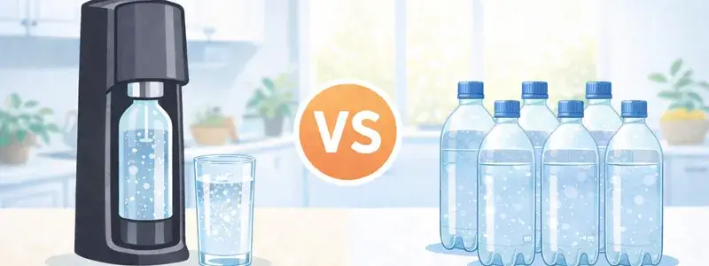 ソーダストリームで作る炭酸水と市販のペットボトル炭酸水をコスパ面で比較しているイラスト