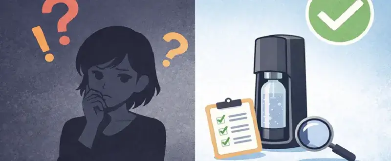 ソーダストリームの死亡の噂について、不安と事実を比較しながら冷静に検証しているイラスト