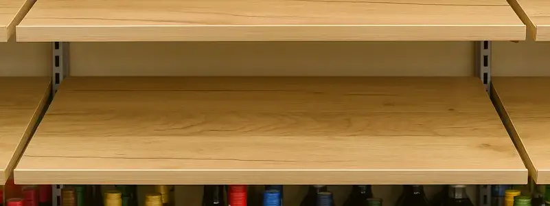 酒屋の棚が空になり、ストーンズジンジャーワインの終売による品切れをイメージさせる写真