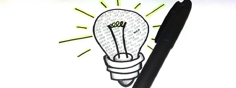 手描きの電球と黒いペンのイラスト。ひらめきやアイデアを表現した構図で、ワインストッパーがない時に試せる代用アイデアをイメージした画像